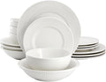 16-Piece Porcelain Dinnerware Set in White – Embossed Double Bowl Set with Textured Rim Microwave &amp Dishwasher Safe – Elegant White Dinnerware for 4