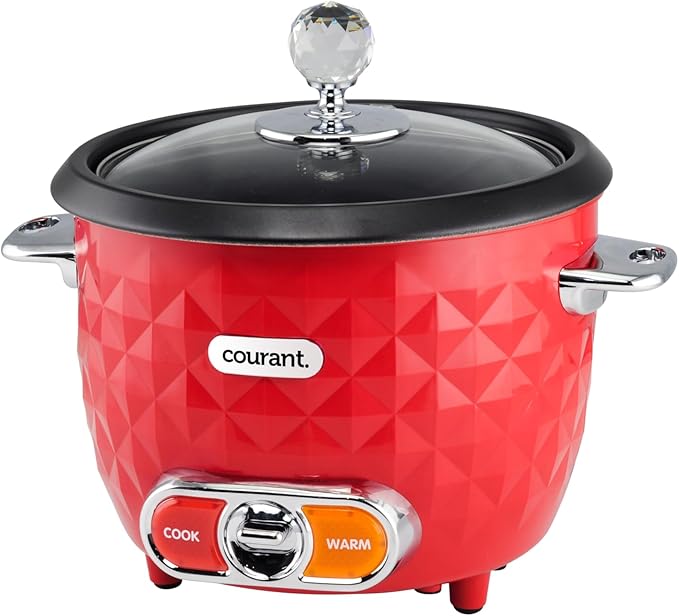 Courant Rice Cooker 10-Cup (Cooked) Steaming basket One-Touch Operation Automatic Keep Warm Function red
