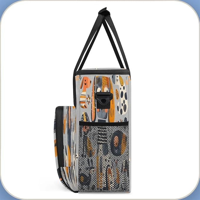 Geometric Cartoon Dog Coffee Maker Travel Bag for K-Mini or K-Mini Plus Single Serve Coffee Brewer Portable Storage Tote Case for Tarvel