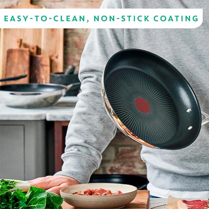 T-Fal x Jamie Oliver Nonstick Coated Stainless Steel Pan 11-Inch Induction Compatible Oven Safe up to 500°F Chef's Stainless Steel Skillet Frying Pan Silver