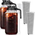 2 Set 64 oz (2 Quart) Black Cold Brew Coffee Maker Iced Tea Machines Thick Glass with Pour Spout Handle Lid Stainless Steel Filter for Iced Coffee Fruit Drinks or Sun Tea (2)
