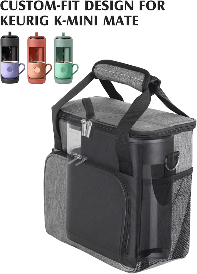 JISHAHS Travel Carrying Bag for Keurig K-Mini Mate Coffee Maker Single Serve Coffee Brewer Portable Storage Bag with 3-Way Carry Padded Multi-Pocket Storage Accessories
