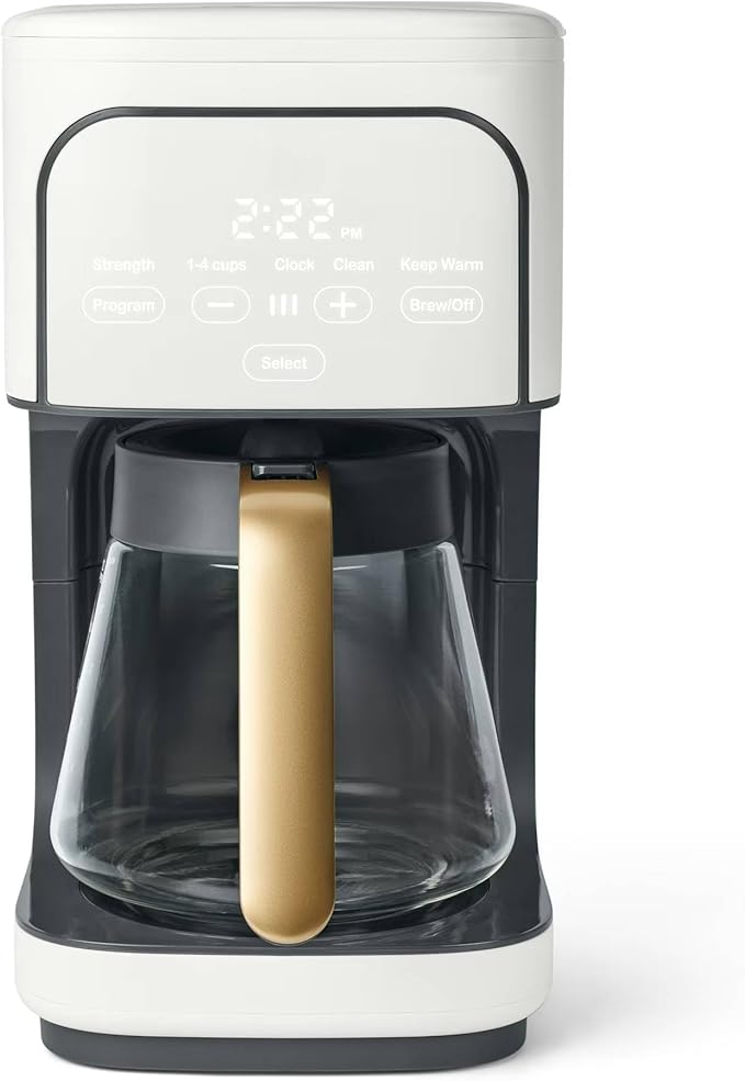12 Cup Programmable Coffee Maker with Glass Carafe Reusable Filter and Touch Display (White Icing)