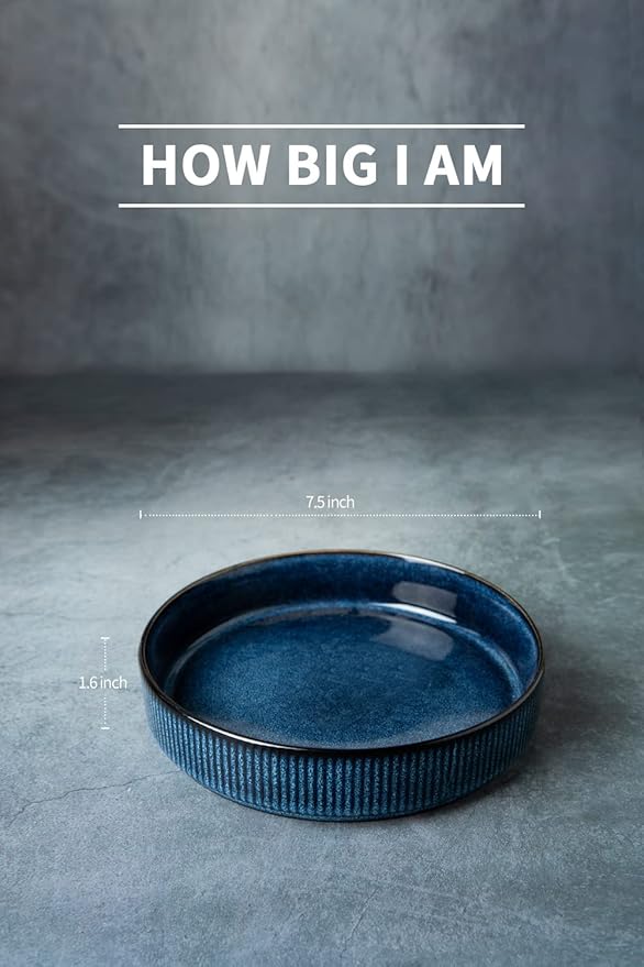 Famiware Dinnerware Set for 4 (12 Piece) and 7.5 Paste Bowl Set (4 Piece) and 4oz Dipping Bowl Set (6 Piece) - Star Stoneware Dishes - Nebulas Blue