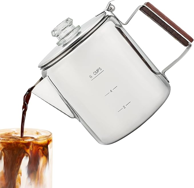 Camping Coffee Pot – Heat-Resistant Stainless Steel Build Quick Brew Portable Percolator Easy-Clean Handle Coffee Maker | Perfect for Outdoor Adventures Picnics Travel Home Kitchen and Group