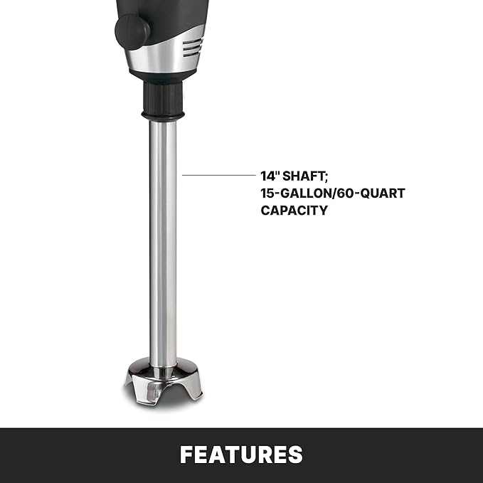Waring Commercial Big Stix Heavy Duty Stick Immersion Hand Held Blender 14 Removable Shaft 1 HP 750 Watt Variable Speed Motor Professional Restaurant Grade 15 Gal Capacity 120V 5-15P WSB55 B