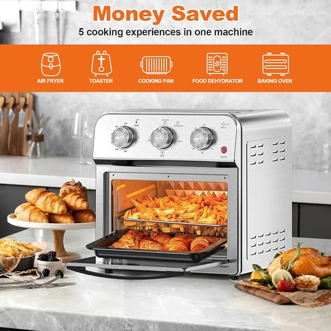 Air Fryer Toaster Oven Combo 13QT 11-in-1 Multifunctional Convection Countertop Oven with Rotisserie Bake Roast Toast Dehydrate Healthy Oil-Free Cooking Stainless Steel