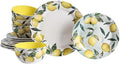 Bico Lemon Dreams Ceramic 12 pcs Dinnerware Set Service for 4 Inclusive of 11 inch Dinner Plates 8.75 inch Salad Plates and 26oz Cereal Bowls for Party Microwave &amp Dishwasher Safe