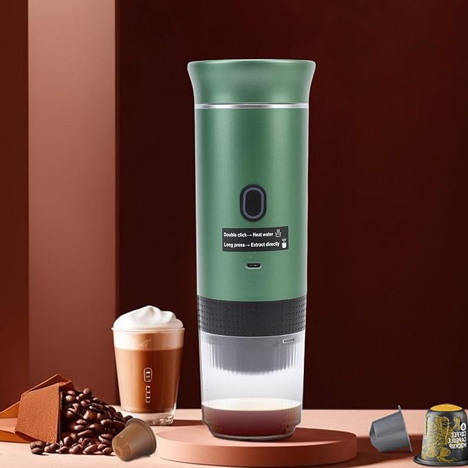 3 In 1 Portable Coffee Maker Travel Coffee Machine for Camping 72W 120ML Car Self Heating Coffee Maker with USB C Portable Espresso Maker for RV Home Hiking (Green)