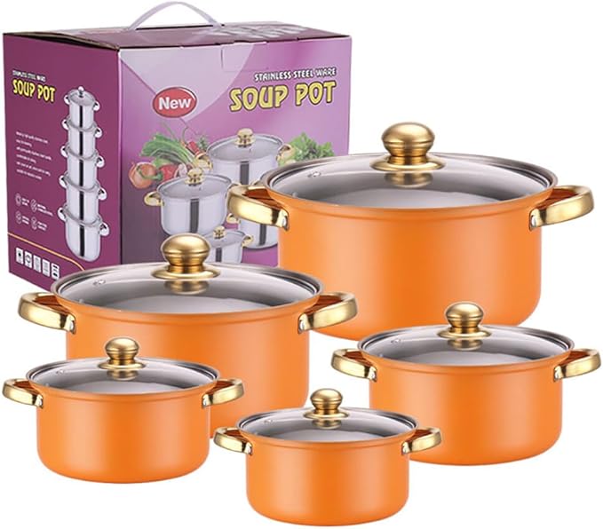Nonstick Kitchen Cookware Sets Stainless Steel Cookware Pot Stainless Steel Cooking Pot Set with Glass Lids for Gas Electric Halogen Ceramic Induction Hobs