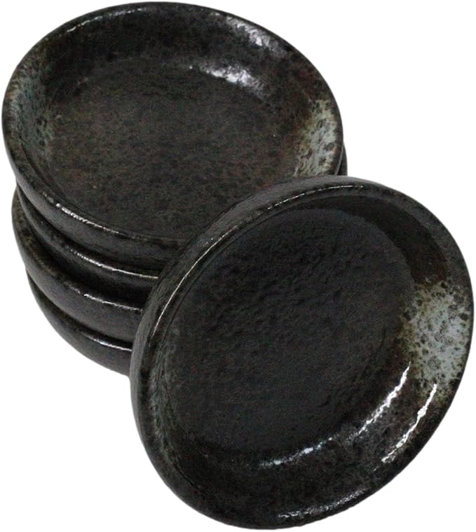 Ebros Gift Artistic Charcoal Grey Tone Hakumu Porcelain Collection Dinnerware Serveware Kitchenware Set Asian Japanese Restaurant Supply (Pack Of 6 Round Condiment Sauce Dishes 1.5oz)