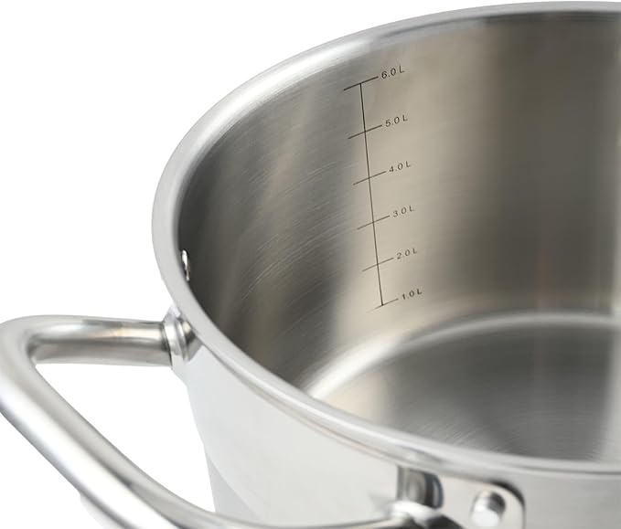 LAGUIOLE Triplex Stockpot 24 x 15 cm Triplex Stainless Steel 304 / Aluminium / 430 Capacity 6 L Compatible with All Hobs Including Induction Made in France Silver