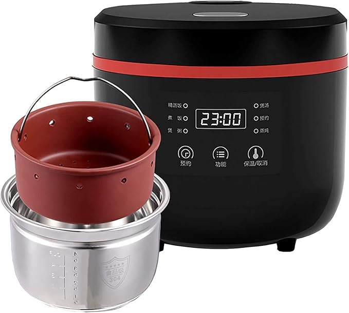 Rice Cooker 2L Large Capacity Purple Sand leaching Kettle+304 Stainless Steel Outer for Family Dormitory (Black) (Black)