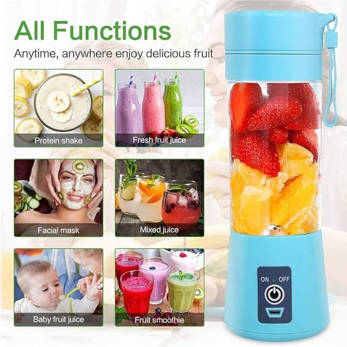 Portable Blender Smoothies Personal Blender Mini Shakes Juicer 380 ml Cup USB Rechargeable Cordless Shaker Bottle (Blue) 8x3 (Q2-6888)