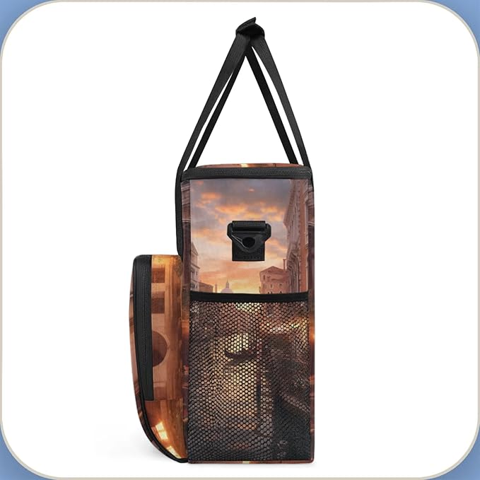 Water City Landscape Coffee Maker Travel Bag for Keurig K-Mini/K-Mini Plus Insulated Waterproof Tote with Pockets for K-Cup Portable Single-Serve Brewer Case