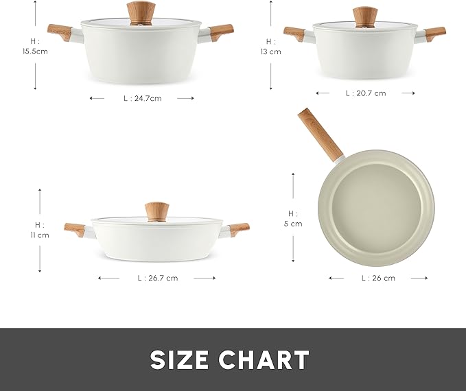 Karaca Swiss Crystal Almond - 7 Piece Non Stick Pots and Pan Set with Lids Induction Compatible Crystal Coated Ceramic Nonstick Kitchen Cookware Sets for Cooking without Oil - Cream