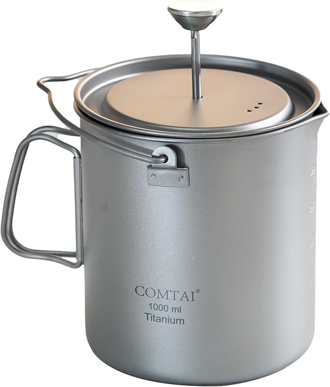 Titanium French Press Pot 1000mL/35 fl ozCoffee Maker Camping with Lid and Filter Titanium French Press Cup Backpacking for Outdoor Hiking Camp (1000ml)