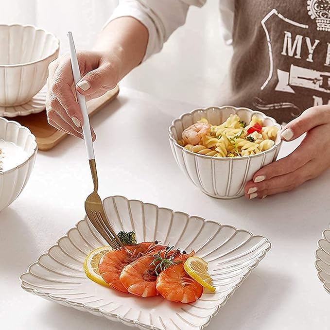 Ceramics Dinner Set Kitchen and Dining Service Durable Kitchen Dinnerware Set Dinner Salad Appitizer Dessert Plate Bowls Best for Indoor and Outdoor Party Creativity Villa Table Decor (A 18pcs)