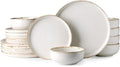 AmorArc Ceramic Dinnerware Sets Wavy Rim Stoneware Plates and Bowls Sets Highly Scratch Resistant | Dishwasher &amp Microwave Dishes set Service for 6 (18pc)-Speckled Cappuccino