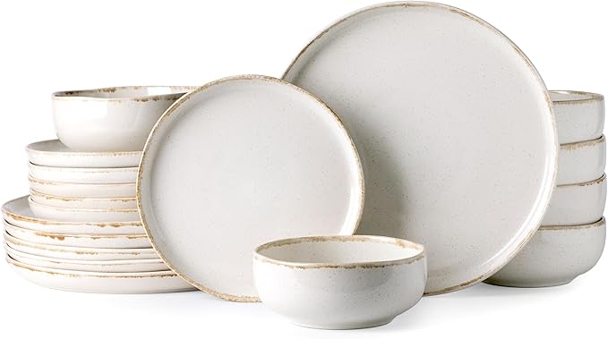 AmorArc Ceramic Dinnerware Sets Wavy Rim Stoneware Plates and Bowls Sets Highly Scratch Resistant | Dishwasher &amp Microwave Dishes set Service for 6 (18pc)-Speckled Cappuccino