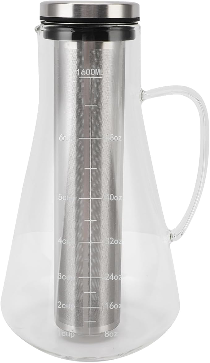 Asixxsix Cold Brew Coffee Maker 1600ML Temperature Proof Glass Pitcher with Stainless Steel Filter Iced Coffee Maker for Iced Ice Tea Fruit Drinks