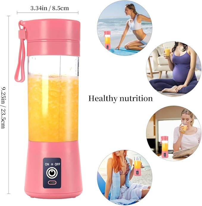 Electric USB Juicer Blender Portable Juicer Cup 380ml Water Bottle Juicer Machine with 6 Blades 2000mAhpink