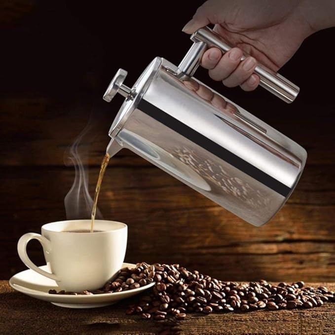 French Press Coffee Maker 304 Stainless Steel Coffee Press Cold Brew Heat Resistant Thickened Borosilicate Coffee Pot for Camping Travel Gifts(800ML)