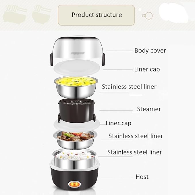 GRFIT Mini Electric Rice Cooker Stainless Steel 2/3 Layers Steamer Portable Meal Thermal Heating Lunch Box Food Container Warmer (Color : 2layers) jinyi2016SHOP-1998