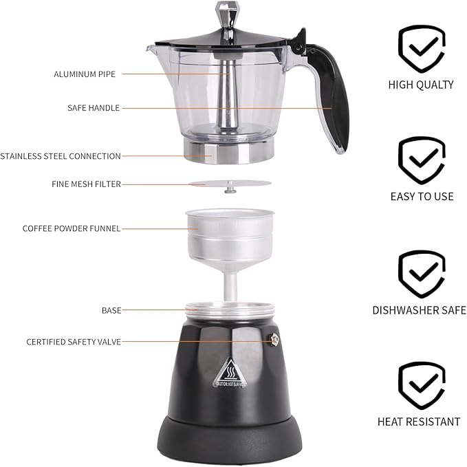 Cuban Coffee Maker 6 or 3cup Electric Espresso Coffee Maker Portable Cafeteras Electricas Modernas Electric Moka Pot with Detachable Base &amp Overheat Protection Coffee Gift for Home Travel