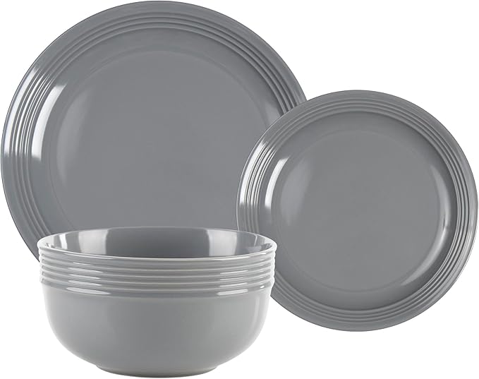 Stoneware Dinnerware Set. Dishes for 4. Plates and Bowls Set. Microwave Safe. Platos de Cocina. Kitchen Plates. Gray Dish