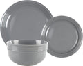Stoneware Dinnerware Set. Dishes for 4. Plates and Bowls Set. Microwave Safe. Platos de Cocina. Kitchen Plates. Gray Dish