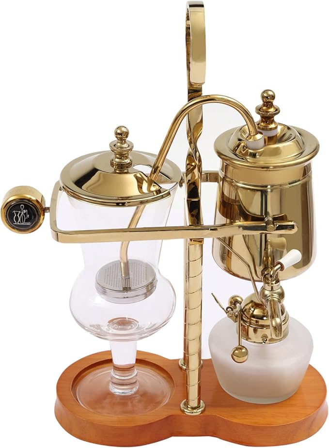 Belgium Balance Syphon Coffee Maker Vintage Belgian Siphon Brewer with Glass Cup&ampCoffee Spoon Disassemble Luxury Coffee Pot Set for Home Kitchen Office-Gold
