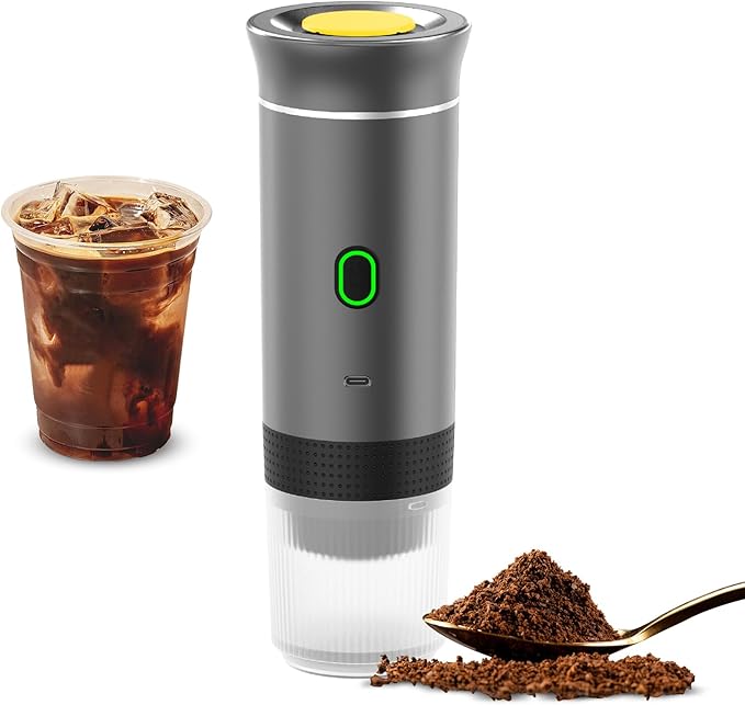 Portable Coffee Machine for Car Home Travel 3 in 1 Cordless Electric Coffee Maker Work with Capsule and Ground Coffee 15Bar Mini Cold Brew and Heating Coffee Maker with 150ml Cup