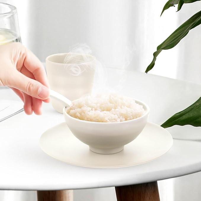 Unbreakable Dinnerware Set 4pcs Soup Rice Bowl Cup Plate Kit Matte Light Beige Melamine Tableware for Kitchen and Dining Anti-fall Lightweight Bowls and Plates for Family Use