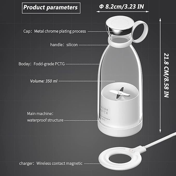 OTPEIR Portable Blender for Shakes and Smoothies with 11.83 Oz Travel Cup and LidDurable Stainless Steel Blades for Juice Blending Performance White