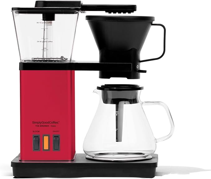 SimplyGoodCoffee Coffee Maker/Coffee Machine. 8 Cup Automatic Drip Pour Over Coffee Brewer With Vinyl Wrap Custom Kit. Easy To Use Gold Cup Standard. Matte Red