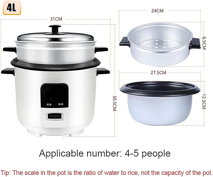 Rice Cooker with Steamer Smart Insulation Mini Electric Cooker Household Multifunctional Non-Stick Cookware (4L)