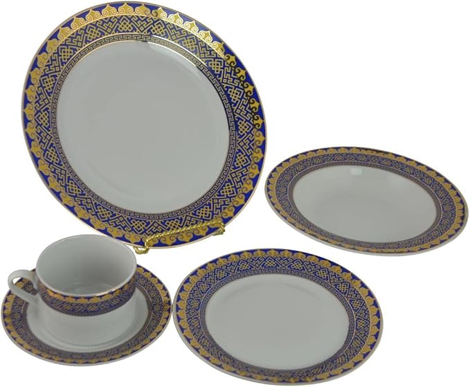 Three Star 40 Piece Silver Gold And Blue Dinnerware Set YL7680