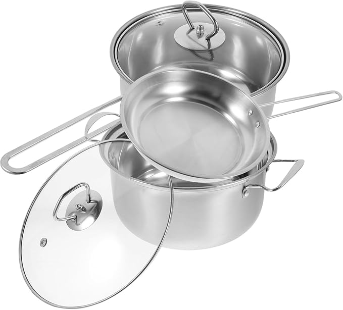 Zerodeko Multi Functional Stainless Steel Cookware Set with Comfortable Handles Includes Milk Pot Fry Pan and Soup Pot for Healthy Cooking and Easy Cleaning