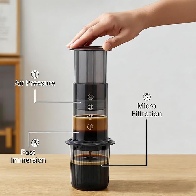 Portable Coffee Maker for Camping &amp Travel Coffee Press - All-in-One French Press Pour-Over &amp Espresso Style Manual Brewer Small Coffee Maker for Full Bodied Coffee Without Grit Less Bitte