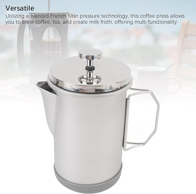 12oz French Press Coffee Maker Portable Stainless Steel 1000ml Hand Brewed Teapot - Durable 304 Steel Multi - Function Filter Ideal for Camping and Travel (Silver)