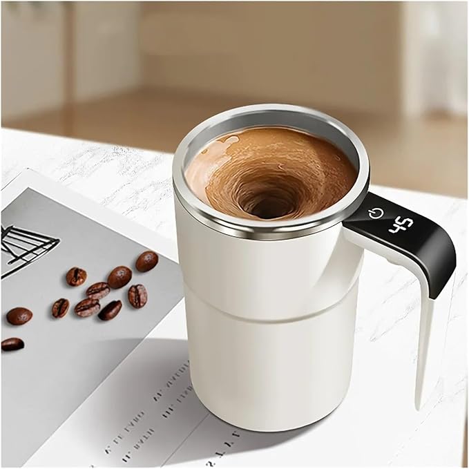 Self Stirring Coffee Mug Magnetic Self Stirring Mug With Digital Temperature Display Electric Mixing Cup For Coffee Milk Tea And Travel UseElectric Stirring Cup(White)