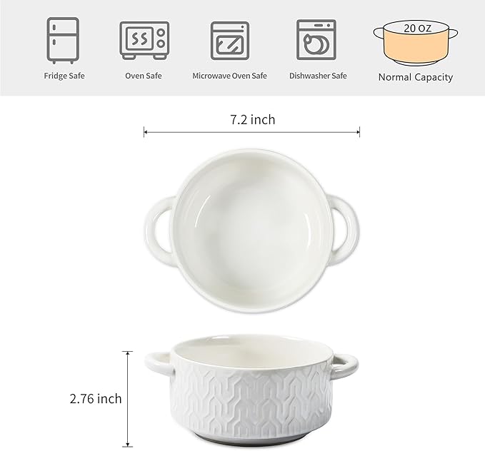 Sureasy Soup Bowls with Handles Set of 4 + Dinnerware Sets 12 Piece White