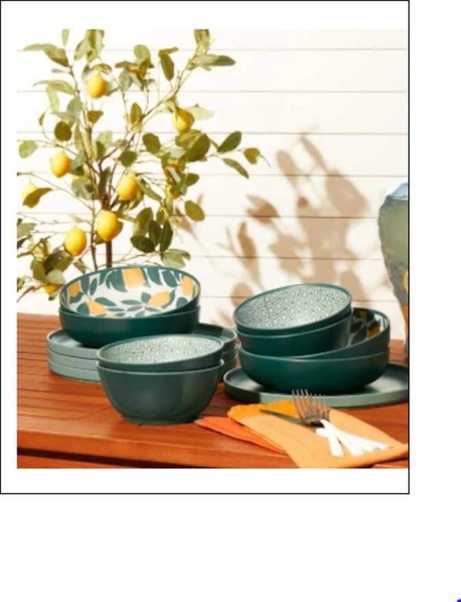 Bamboo Melamine Dinnerware Set 12-Piece – Lemon &amp Green