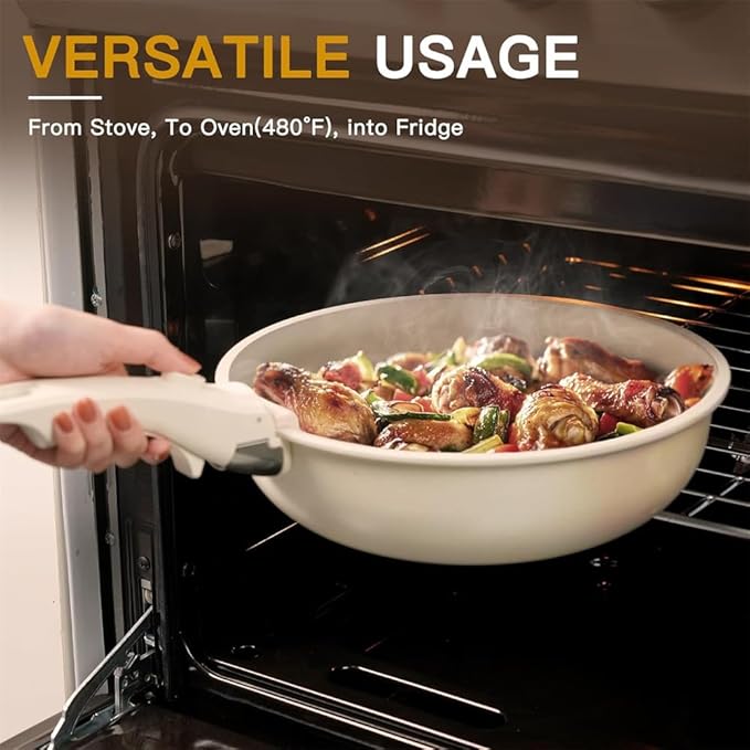21 Pcs Pots and Pans Set Non Stick Ceramic Cookware Set Detachable Handle Kitchen Cooking Set Removable Handles Oven SafeA21 Pc