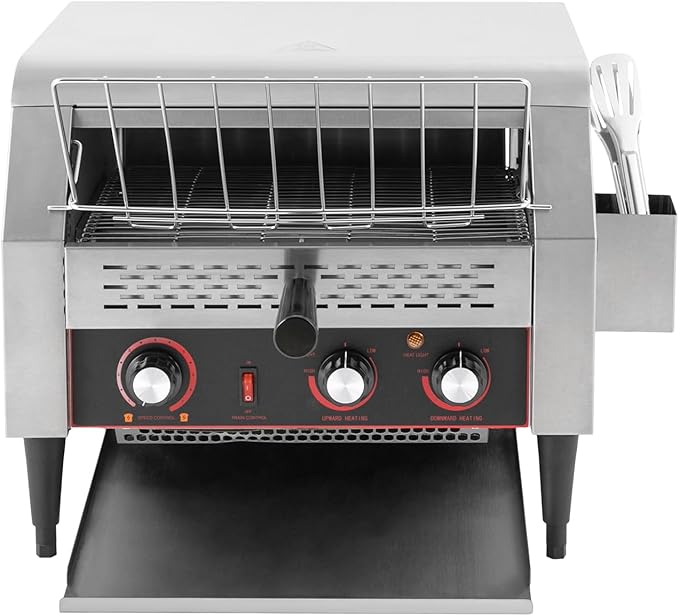 450 Slices/Hour Commercial Conveyor Toaster 2400W Stainless Steel Heavy Duty Industrial Toasters Countertop Electric Restaurant Equipment for Bun Bagel Bread Baked Food