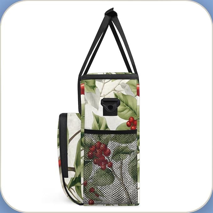Christmas Flowers Coffee Maker Carrying Bag Watercolor Flowers Travel Storage Bag Compatible with K-Mini or K-Mini Plus Single Serve Coffee Brewer Carrying Case with Pockets &amp Shoulder Strap