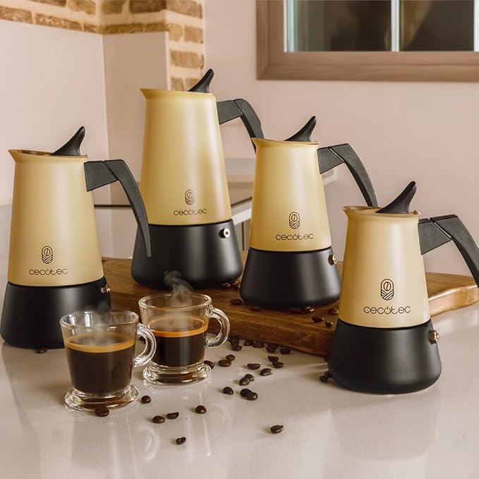 Cecotec Piccolina 600 Italian Coffee Maker Beige 300 ml 6 Coffee Cups Stainless Steel Suitable for All Surfaces Premium Filter Safety Valve Heat Resistant Handle Elegant Design