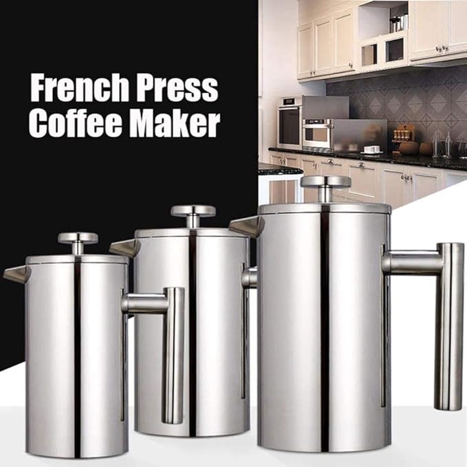 French Press Coffee Maker 304 Stainless Steel Coffee Press Cold Brew Heat Resistant Thickened Borosilicate Coffee Pot for Camping Travel Gifts(350ML)
