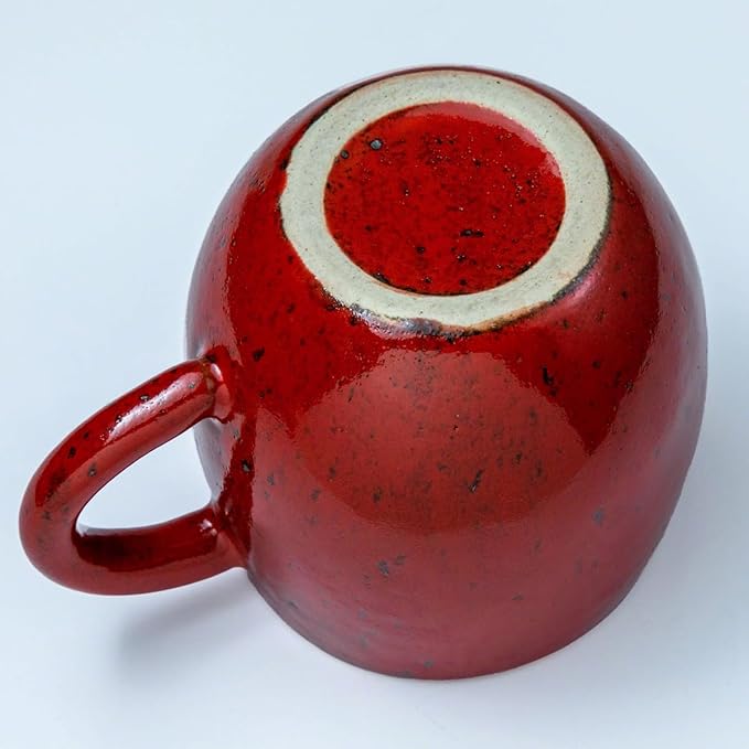 Asayu Japan Ceramic Coffee Pour Over Maker Set in Chrome Red Slow Brewing Paper Filter Holder and Dripper with 3 Holes for Coffee and Tea (Accessory Ceramic Mug)